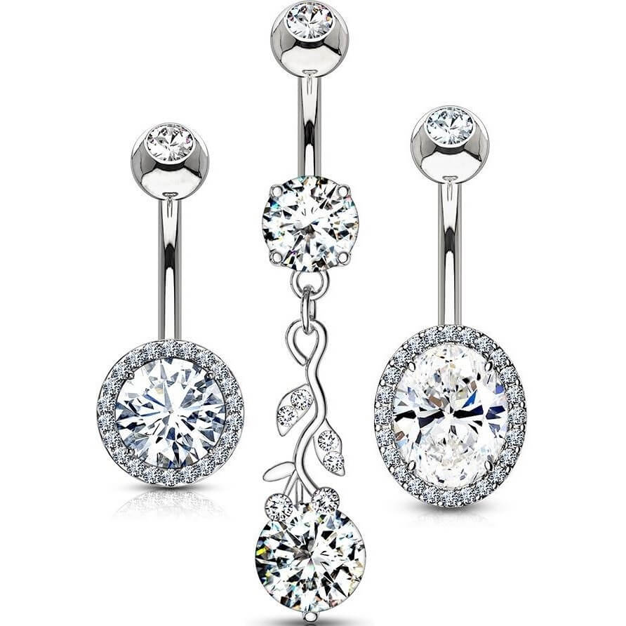 Belly Button Piercing Round Zirconia, 3  pieces