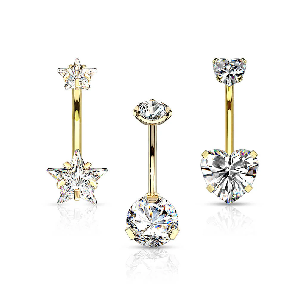 Belly Button Piercing Set Zirconia Gold Internally Threaded, 3  pieces - Image 3