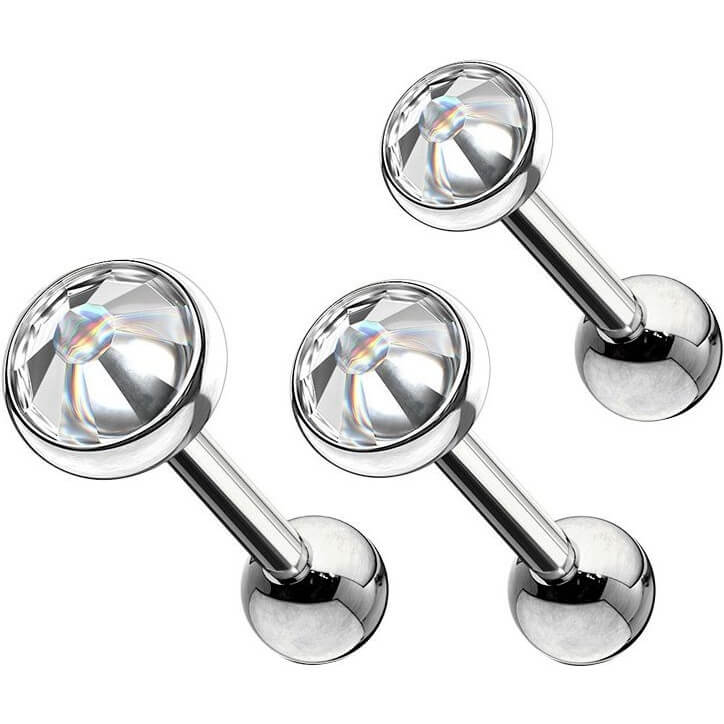 Barbell Zirconia Round Silver, 3  pieces