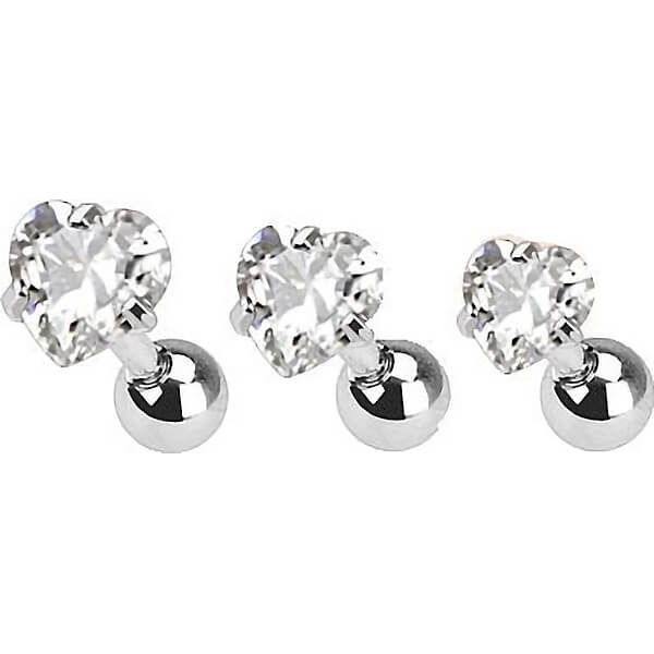 Barbell Heart Zirconia Silver, 3  pieces