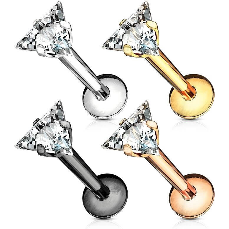 Labret Triangle Zirconia Internally Threaded, 4 pieces