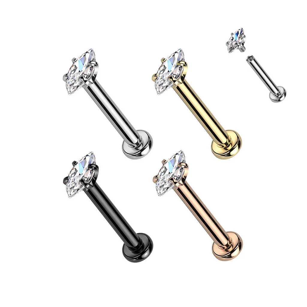 Labret Marquise Cut Zirconia Internally Threaded, 4 pieces - Image 2