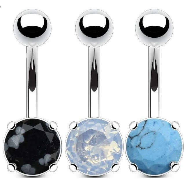 Belly Button Piercing Zirconia Round Silver, 3  pieces