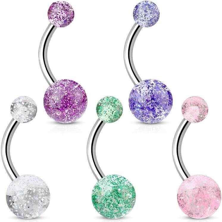 Belly Button Piercing Acrylic Ultra Glitter Ball, 5 pieces