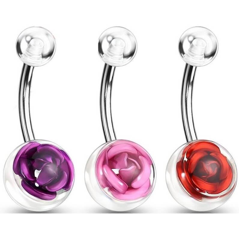 Belly Button Piercing Rose, 3 pieces