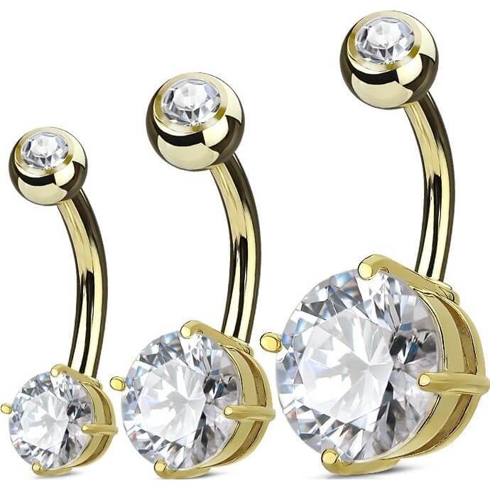 Belly Button Piercing Zirconia Round Gold, 3 pieces