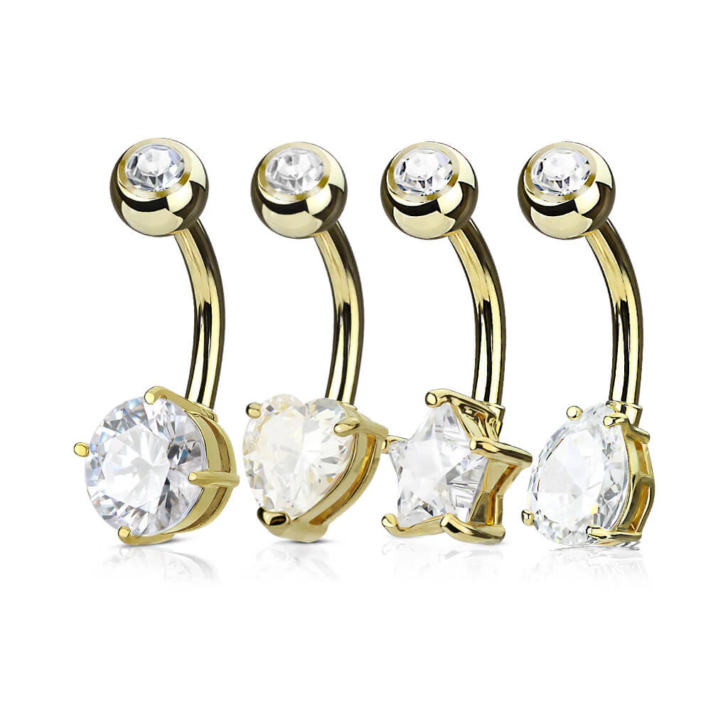 Belly Button Piercing Set Zirconia Gold, 4 pieces - Image 3