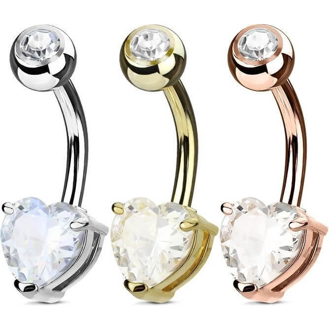 Belly Button Piercing Heart Zirconia, 3  pieces