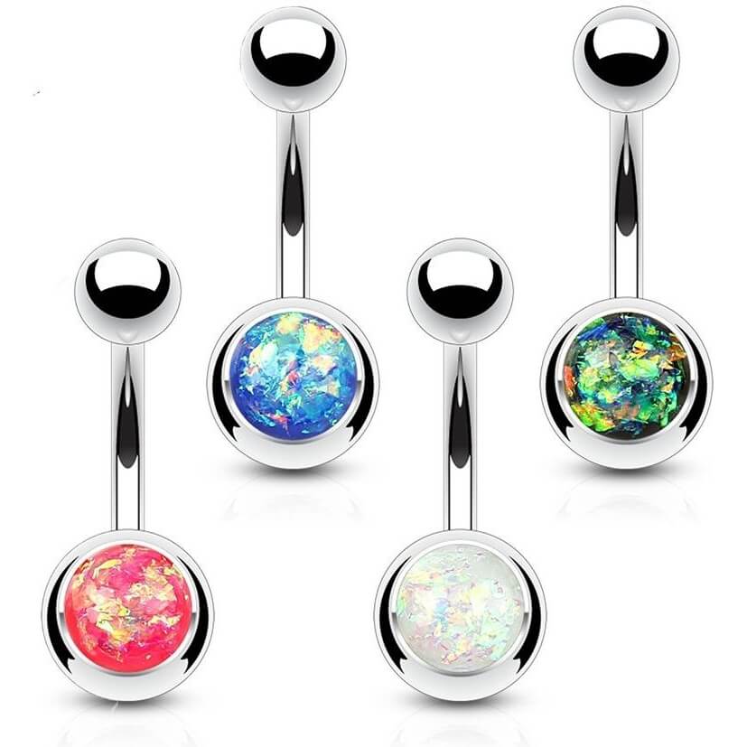 Belly Button Piercing Opal Ball Silver, 4  pieces