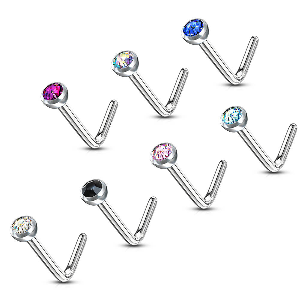 Nose L-Shape Zirconia Round Silver, 7 pieces - Image 2