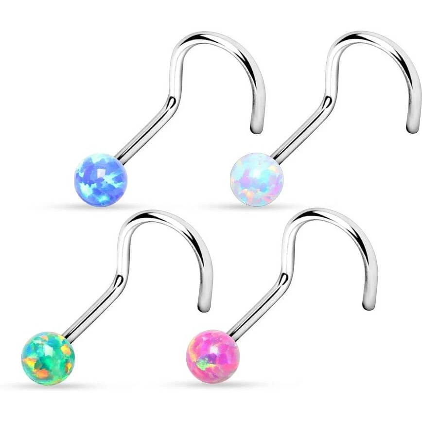 Nose Screw Ball Opal Silver, 4 pieces