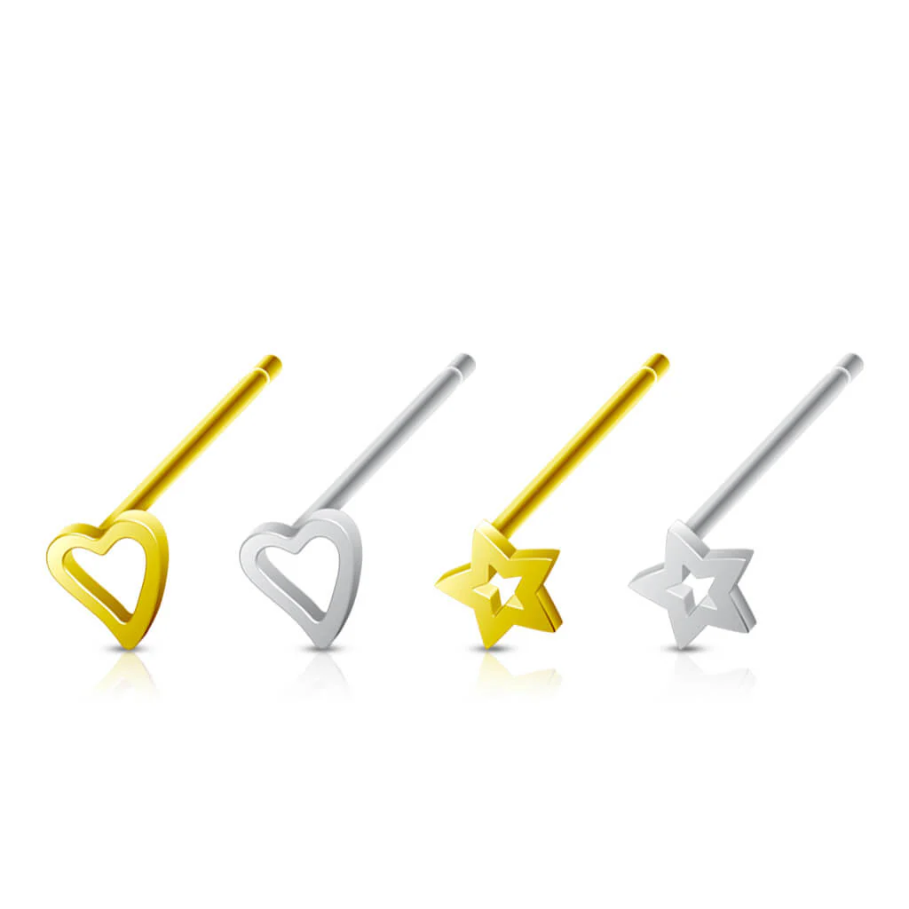 Silver 925 Nose Stud Set Heart Star Silver Bendable, 4  pieces - Image 2