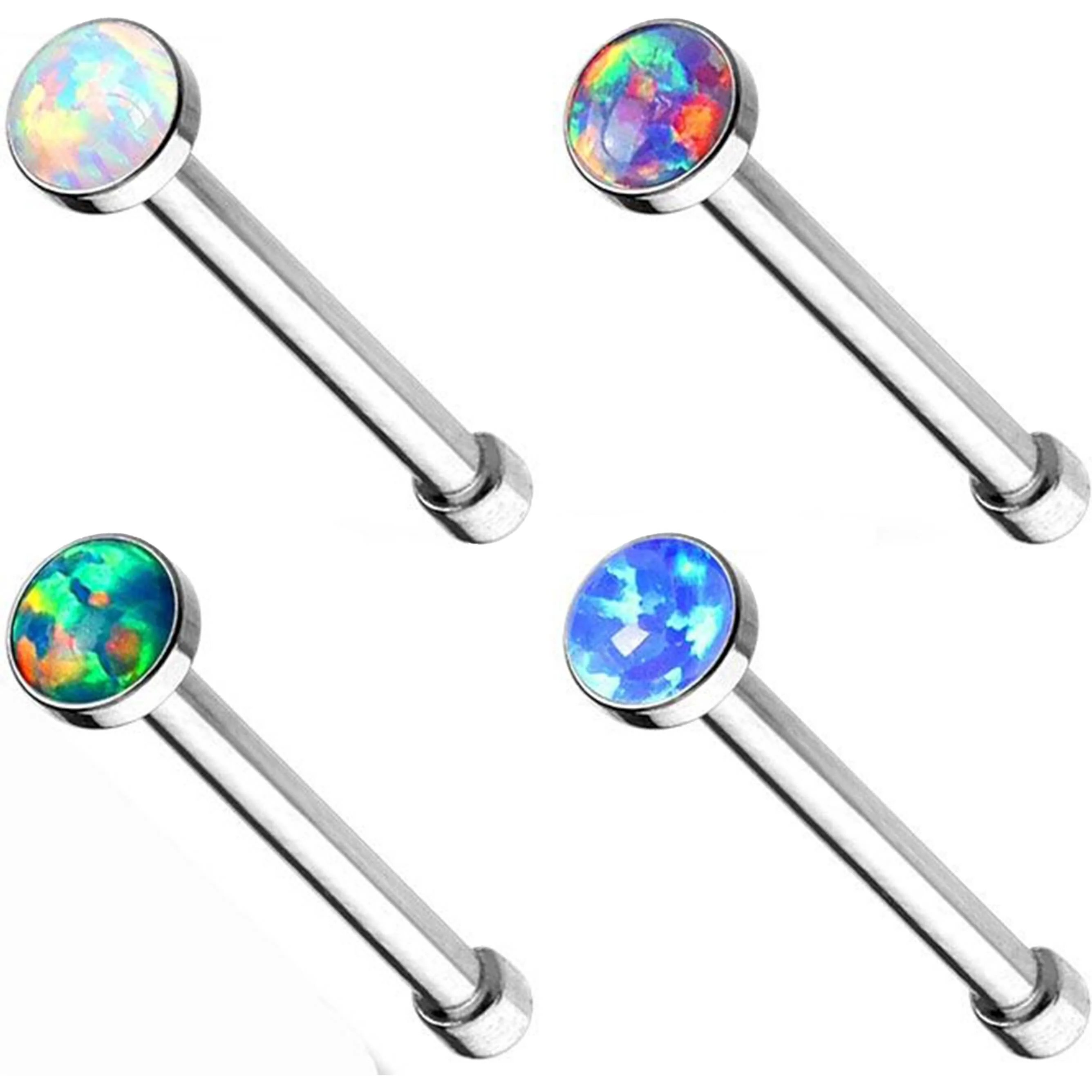 Nose Stud Opal Round Silver, 4 pieces