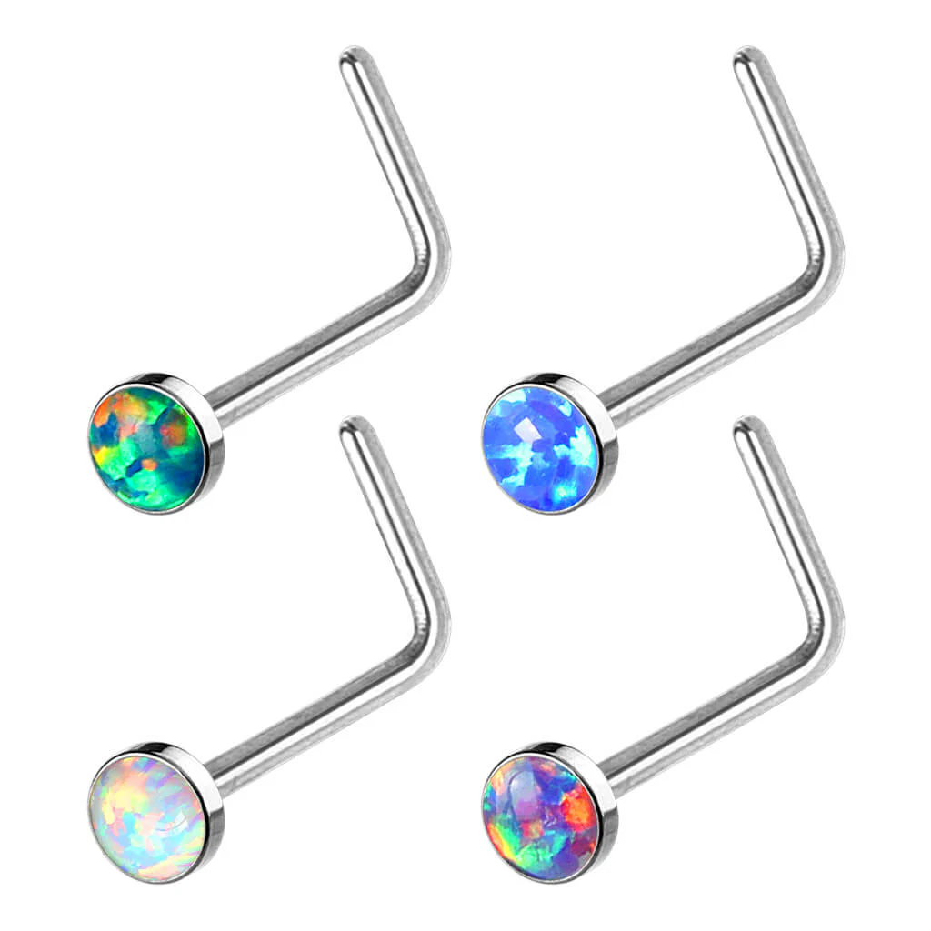 Nose L-Shape Opal Round Silver, 4 pieces - Image 2