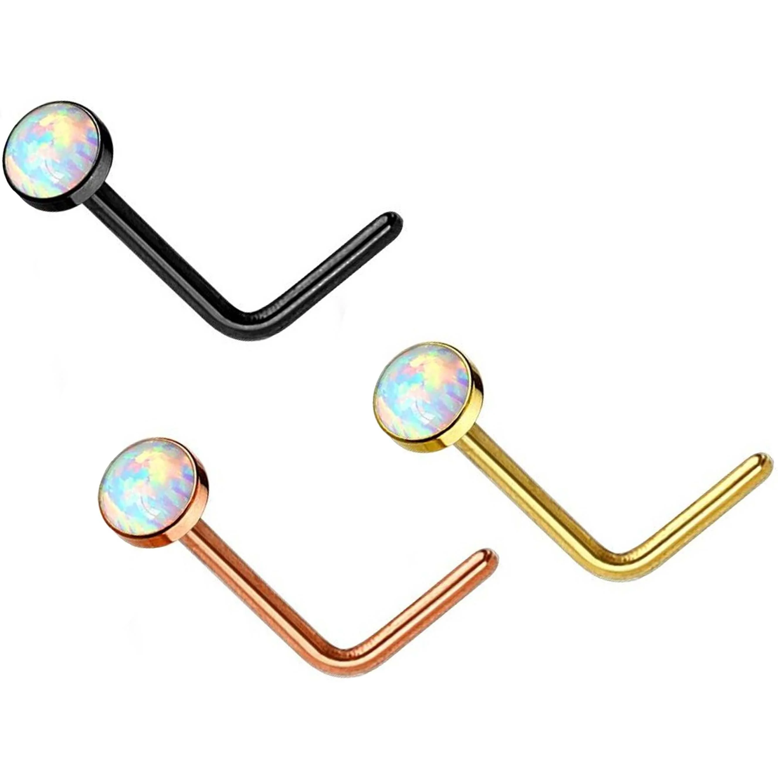 Nose L-Shape Opal Round, 3 pieces