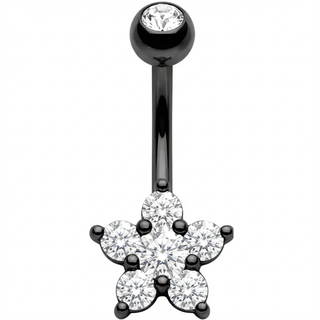 Belly Button Piercing Five Petal Crystal Flower Blossom - Image 3