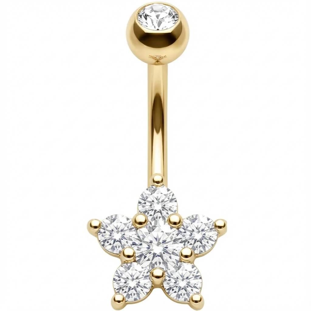 Belly Button Piercing Five Petal Crystal Flower Blossom - Image 4