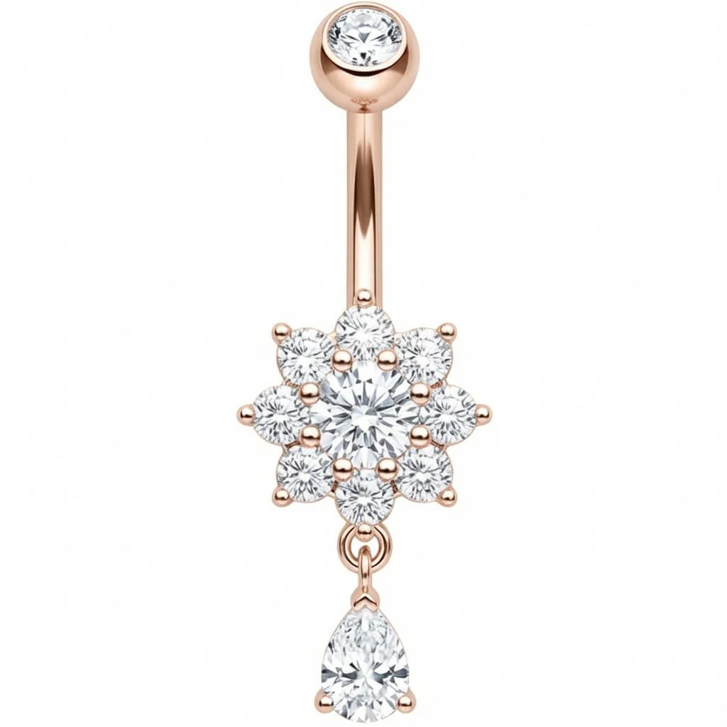 Belly Button Piercing Crystal Flower Teardrop Dangle - Image 5