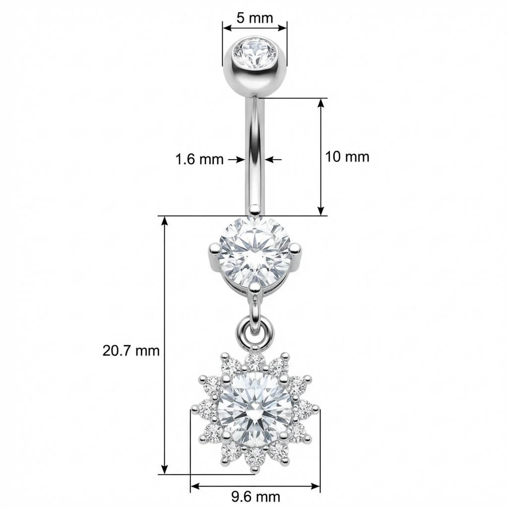 Belly Button Piercing Crystal Flower Dangle Pendant - Image 2