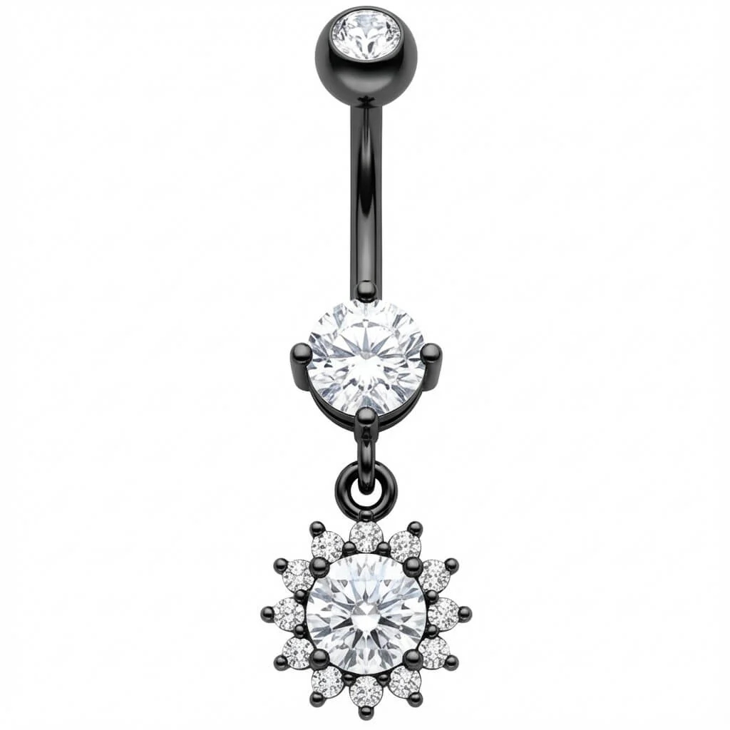 Belly Button Piercing Crystal Flower Dangle Pendant - Image 3