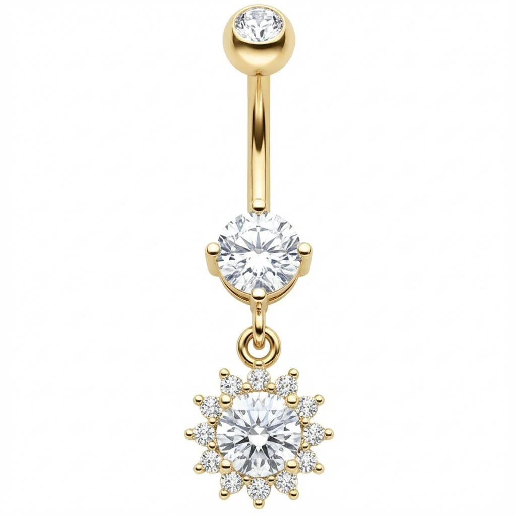 Belly Button Piercing Crystal Flower Dangle Pendant - Image 4