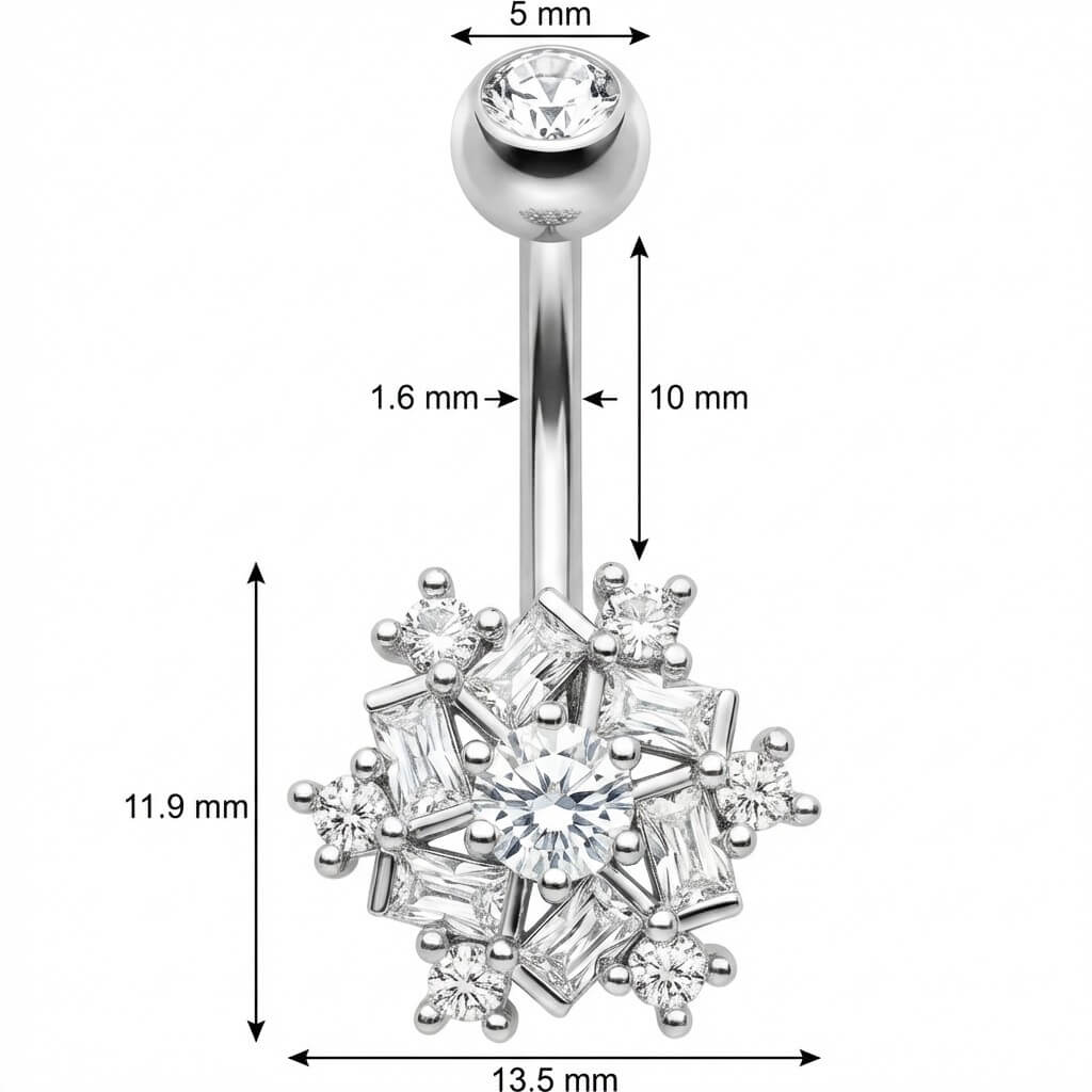 Belly Button Piercing Crystal Snowflake Baguette Cluster - Image 2