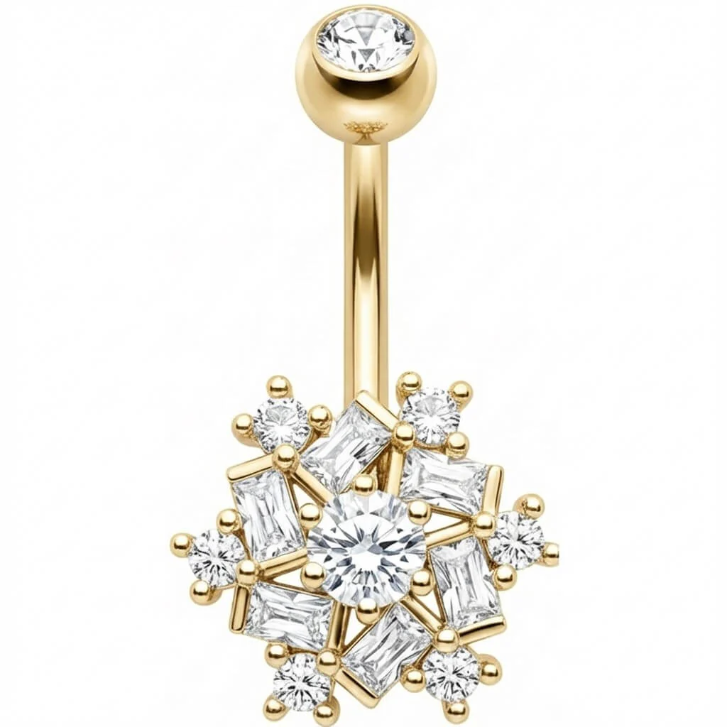 Belly Button Piercing Crystal Snowflake Baguette Cluster - Image 4