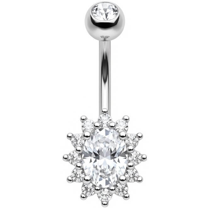 Belly Button Piercing Oval Crystal Halo Sunburst