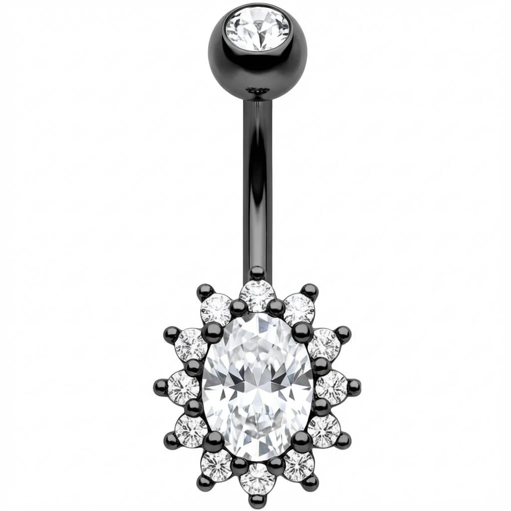 Belly Button Piercing Oval Crystal Halo Sunburst - Image 3