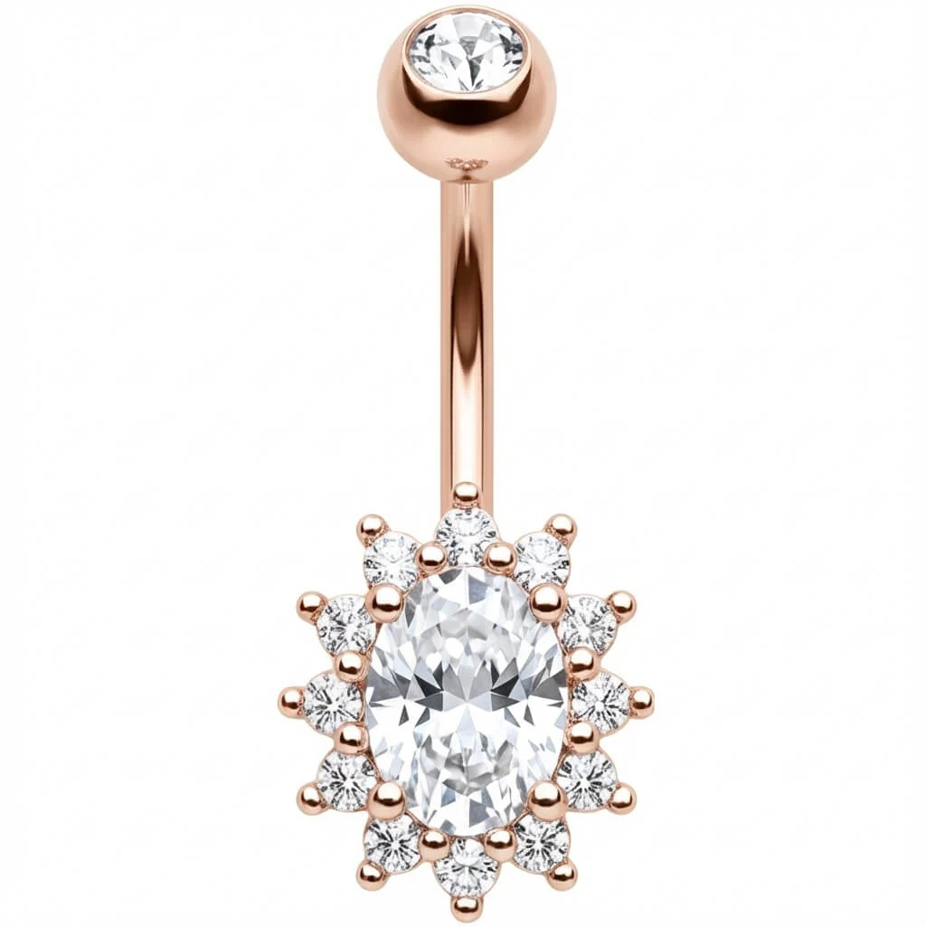 Belly Button Piercing Oval Crystal Halo Sunburst - Image 5