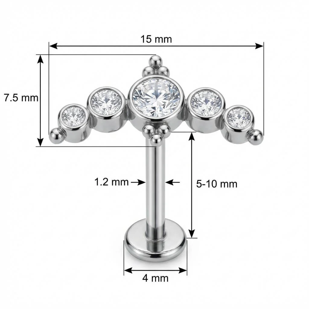 Titanium Labret Bezel Set Crystal Tiara Arc - Image 2