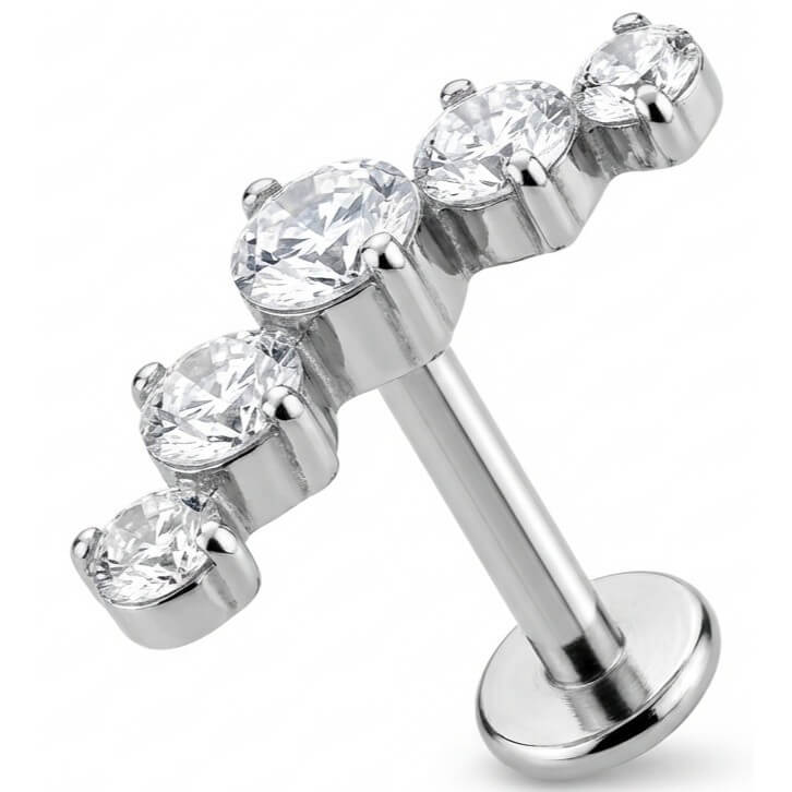 Titanium Labret Five Stone Curved Crystal Arc