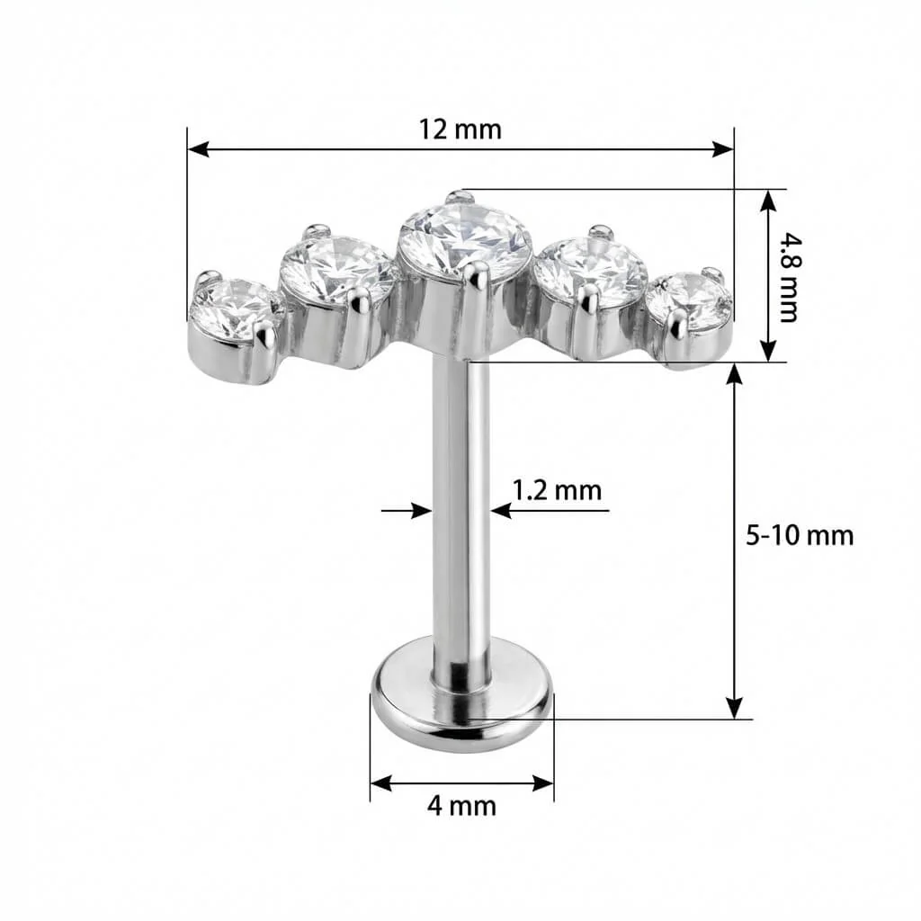 Titanium Labret Five Stone Curved Crystal Arc - Image 2