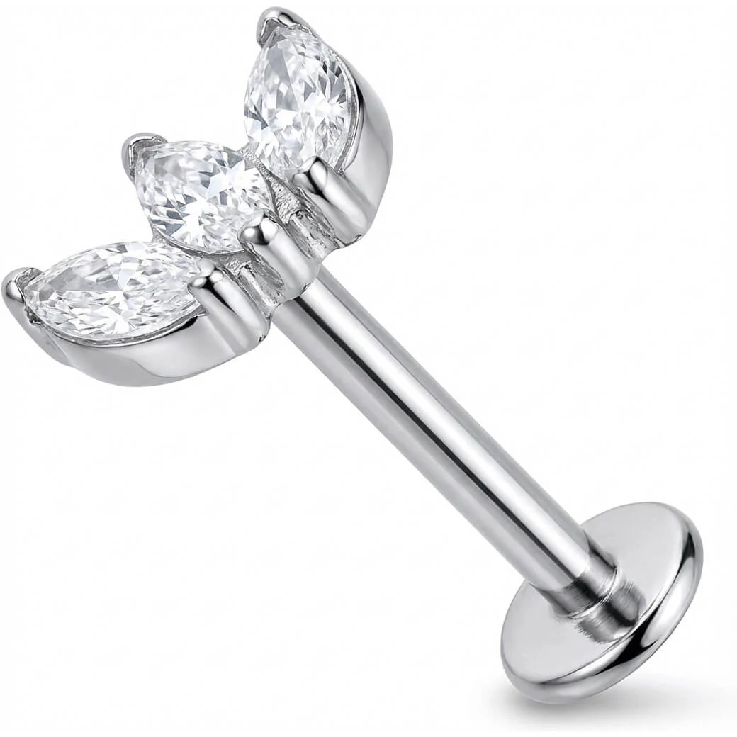 Titanium Labret Triple Marquise Crystal Fan Cluster