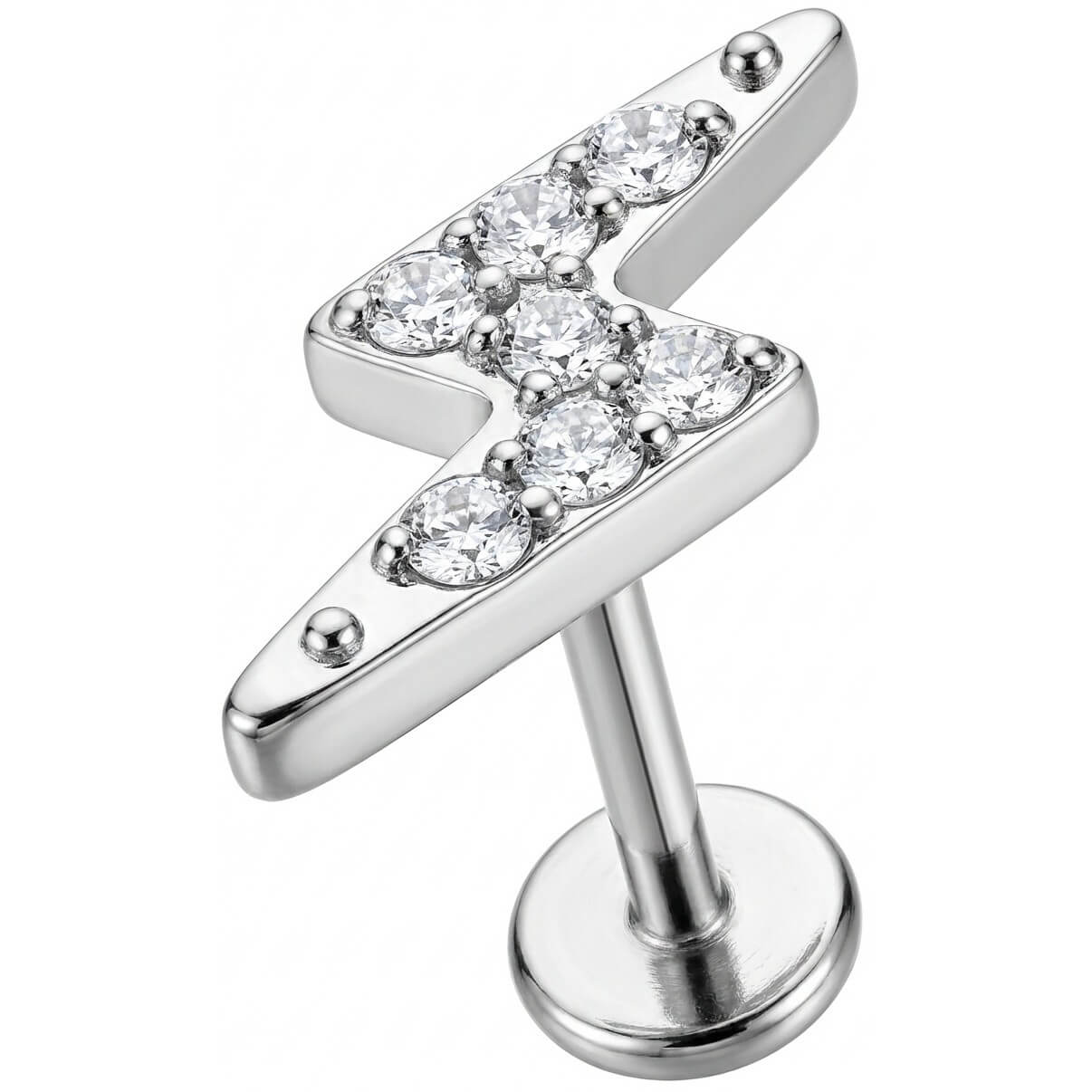 Titanium Labret Crystal Paved Lightning Bolt