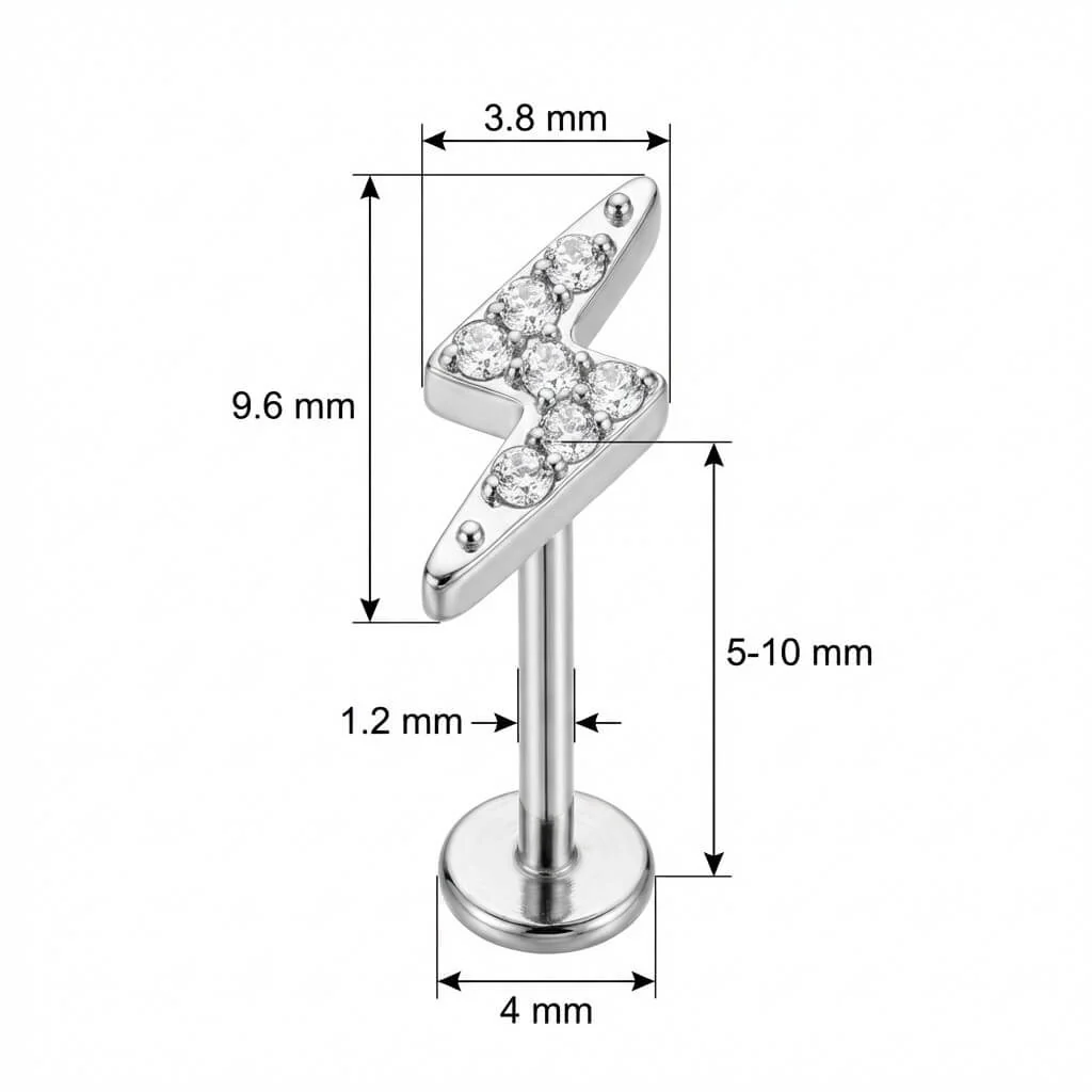 Titanium Labret Crystal Paved Lightning Bolt - Image 2