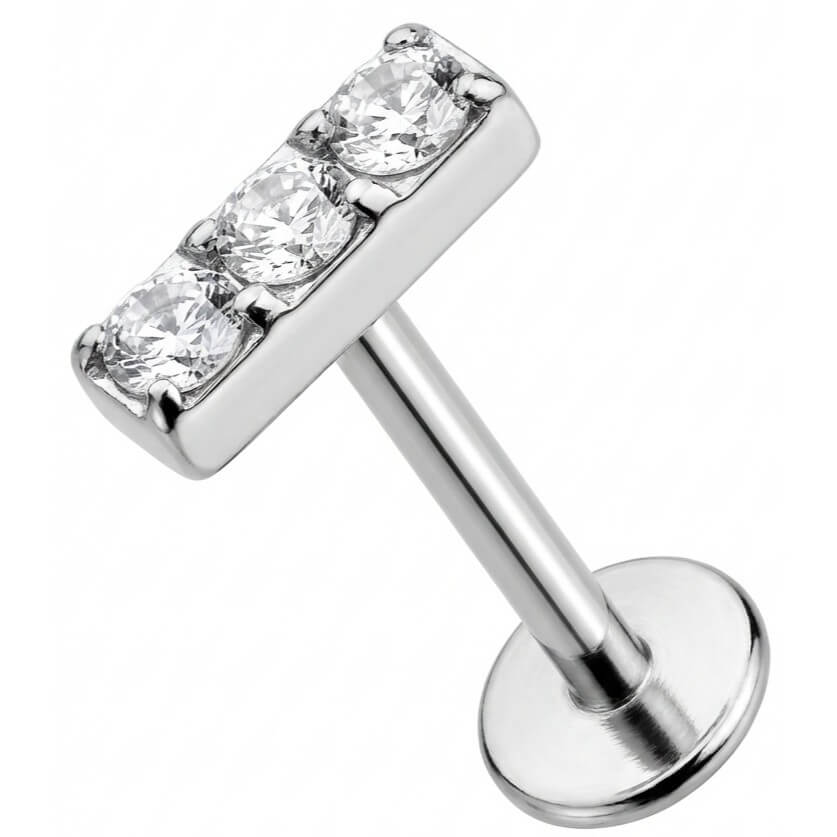 Titanium Labret Triple Crystal Bar Top