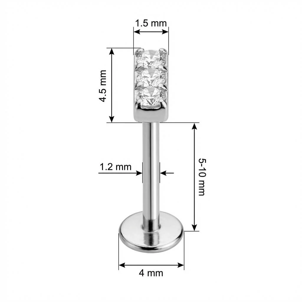 Titanium Labret Triple Crystal Bar Top - Image 2