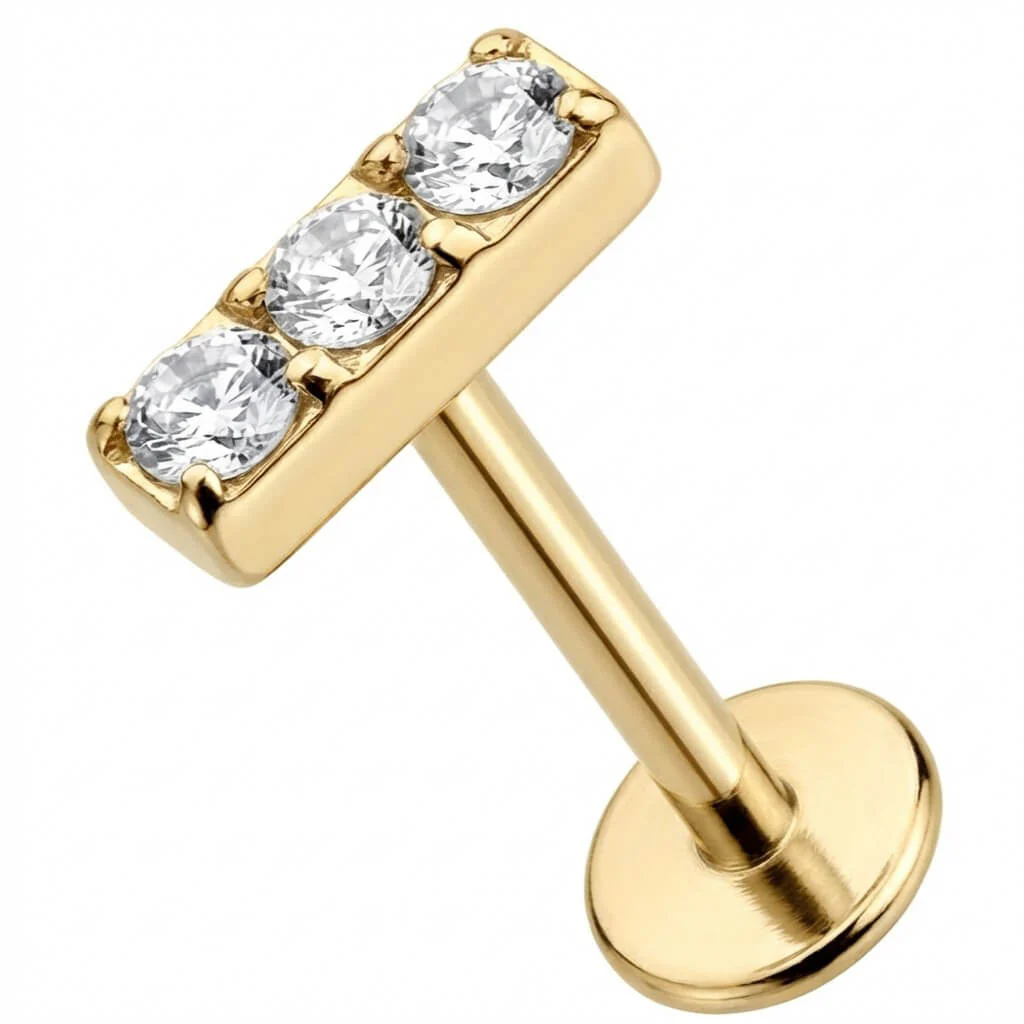 Titanium Labret Triple Crystal Bar Top - Image 3