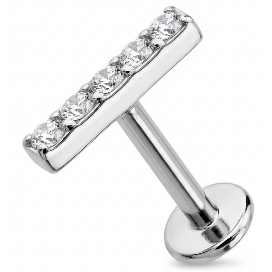 Titanium Labret Five Crystal Lined Bar