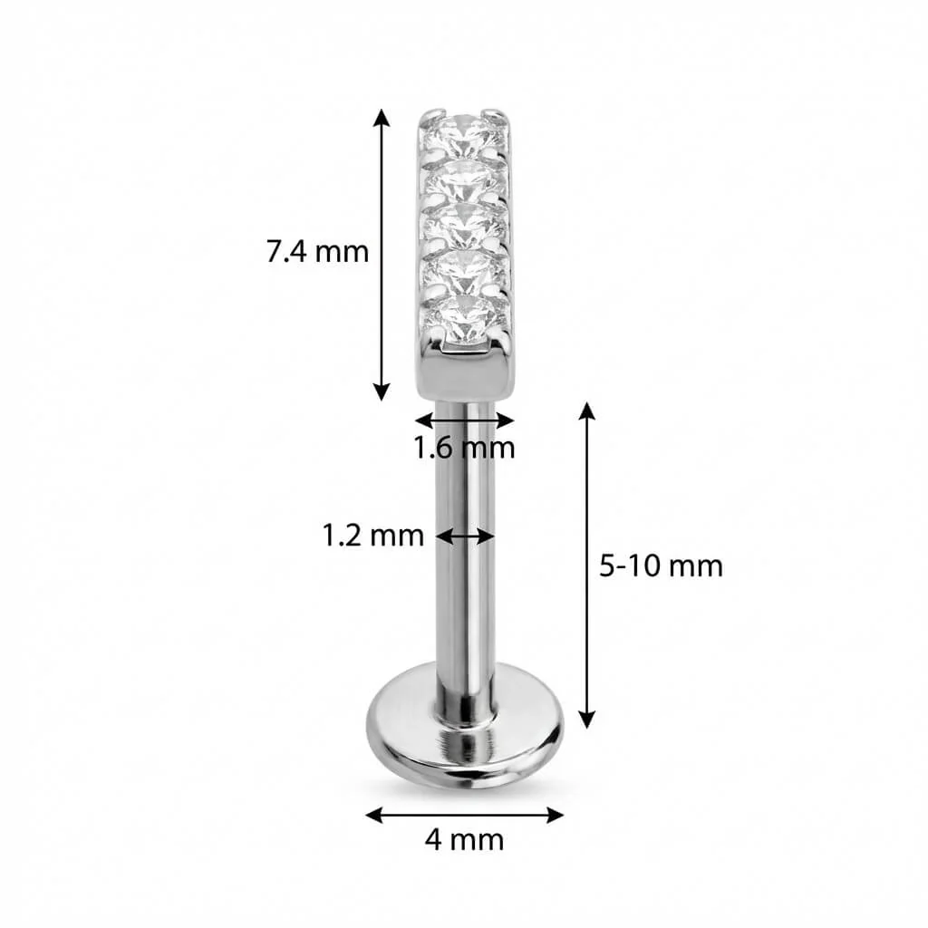 Titanium Labret Five Crystal Lined Bar - Image 2