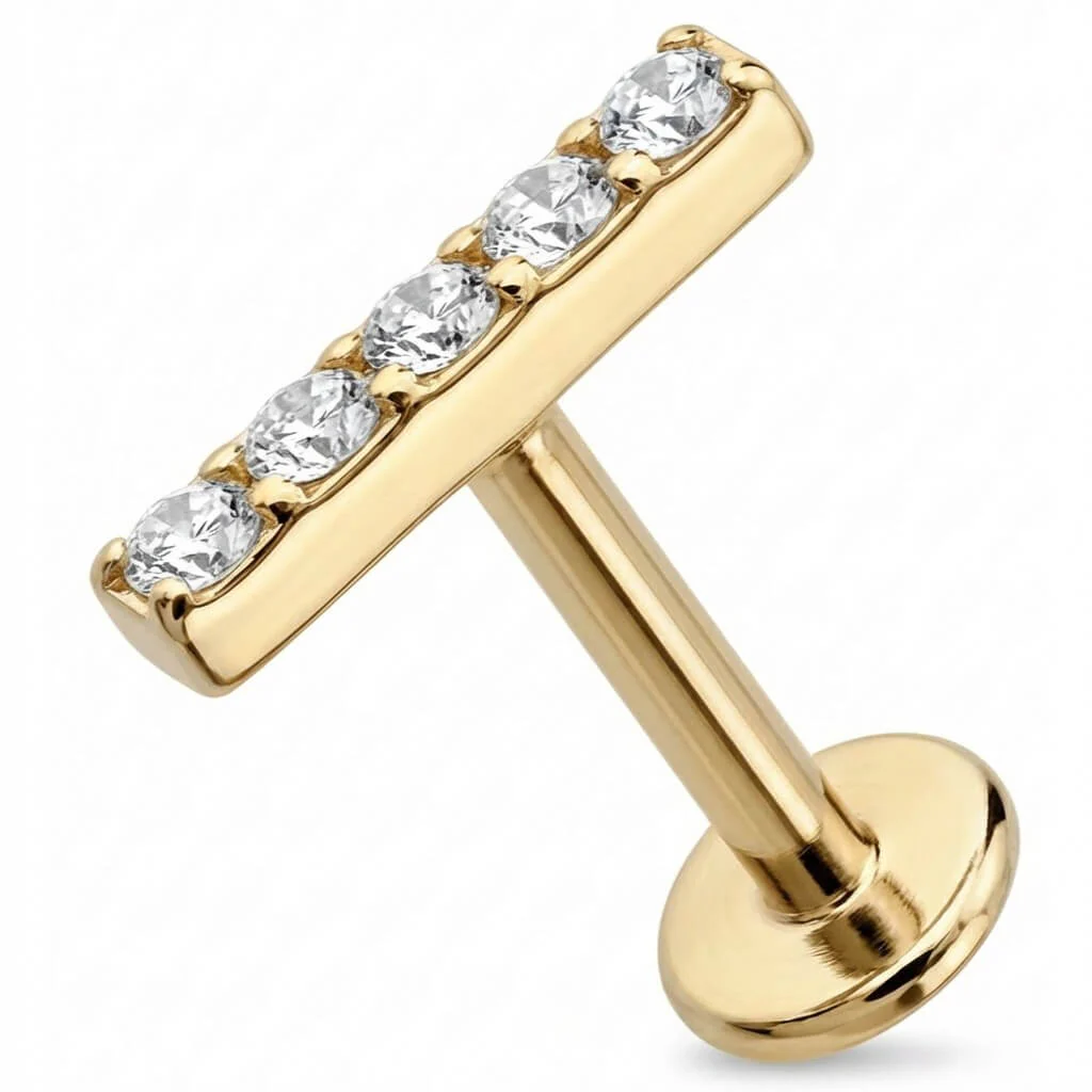 Titanium Labret Five Crystal Lined Bar - Image 3