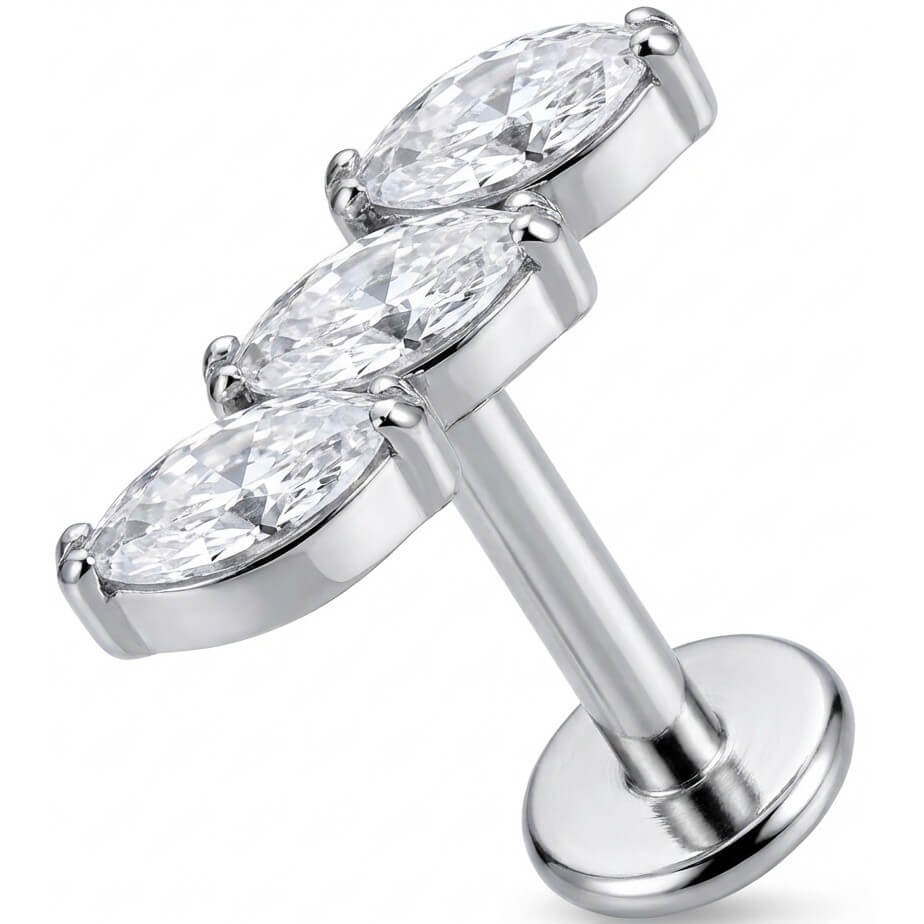 Titanium Labret Triple Marquise Crystal Leaf Curve