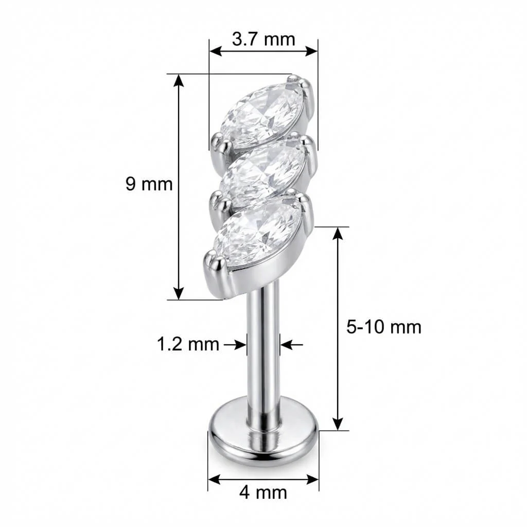 Titanium Labret Triple Marquise Crystal Leaf Curve - Image 2