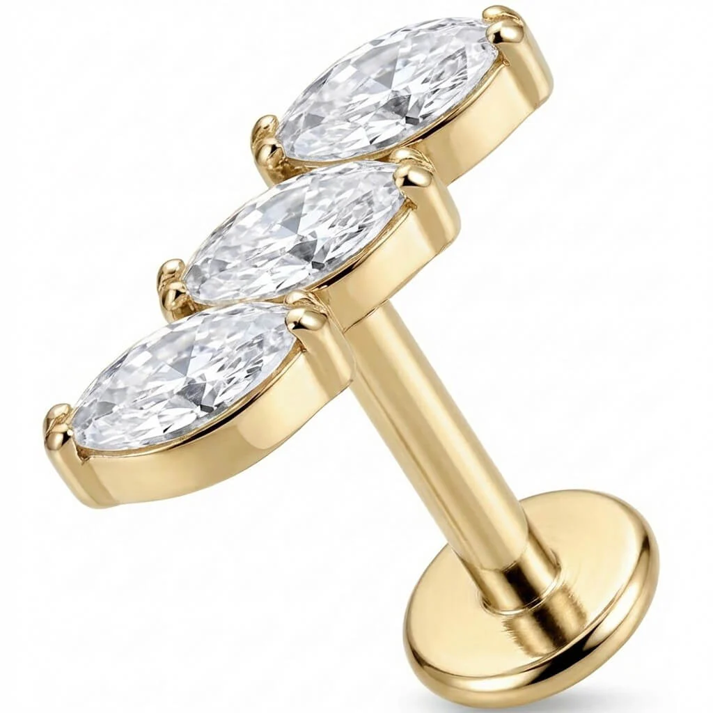Titanium Labret Triple Marquise Crystal Leaf Curve - Image 3