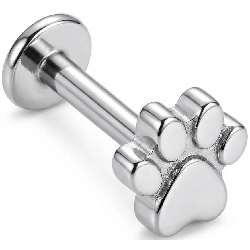Titanium Labret Little Animal Paw Print
