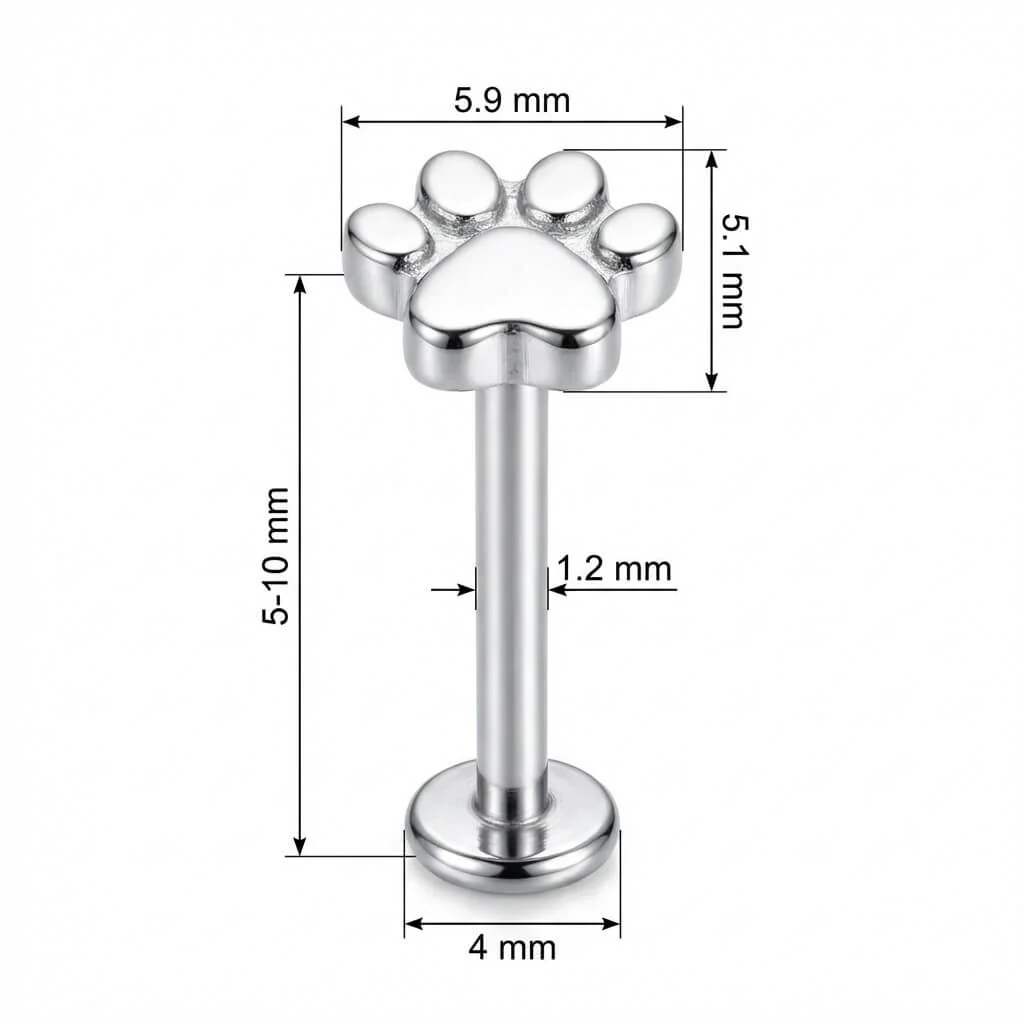 Titanium Labret Little Animal Paw Print - Image 2