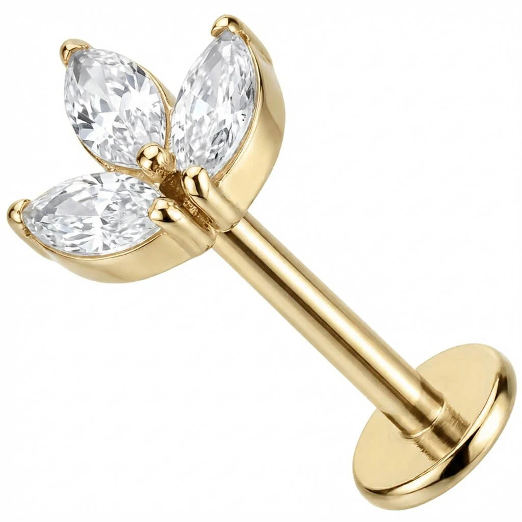 Titanium Labret Three Marquise Crystal Petals - Image 3