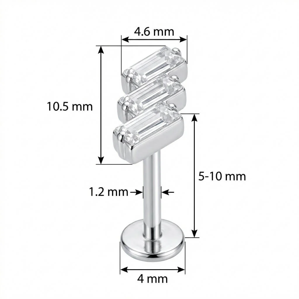 Titanium Labret Triple Baguette Crystal Cluster - Image 2