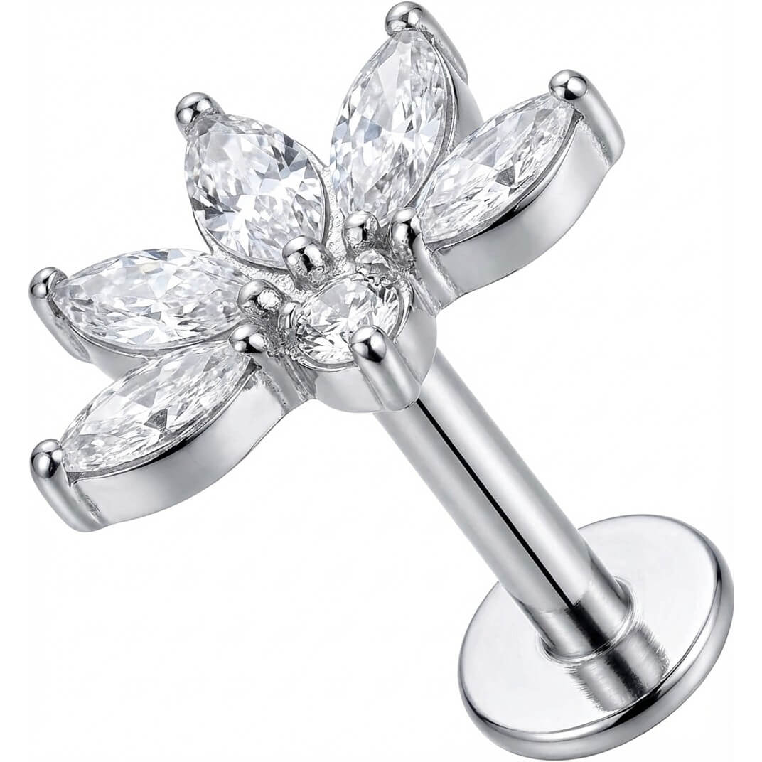 Titanium Labret Marquise Crystal Lotus Fan